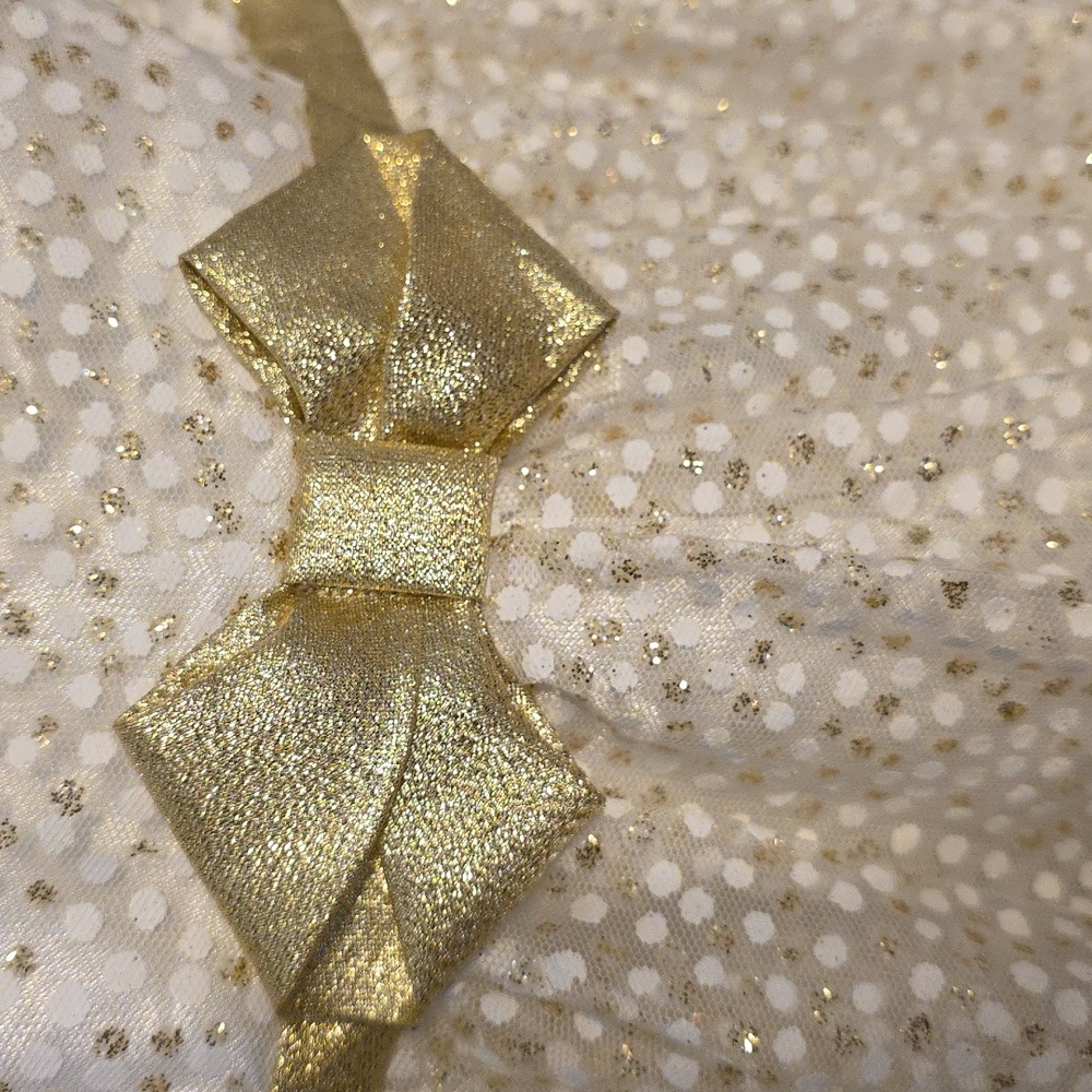 Jona Michelle Girls Cream/Gold Sequin Dress Christmas Ties Button Back Sz 12 EUC - Picture 4 of 11